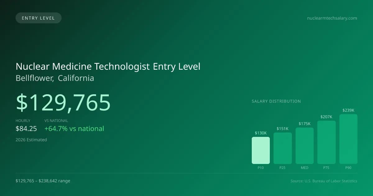 Nuclear Medicine Technologist Entry Level Salary in Bellflower, CA — 2026 est., based on 2025 BLS