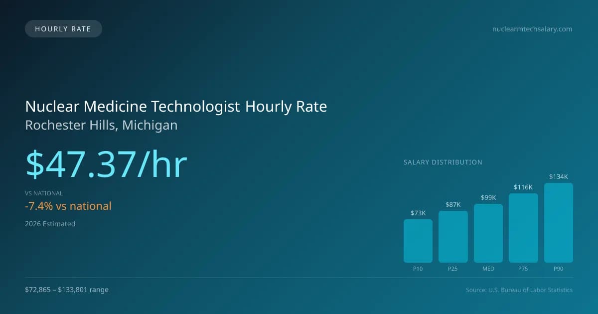 Nuclear Medicine Technologist Hourly Rate in Rochester Hills, MI — 2026 est., based on 2025 BLS